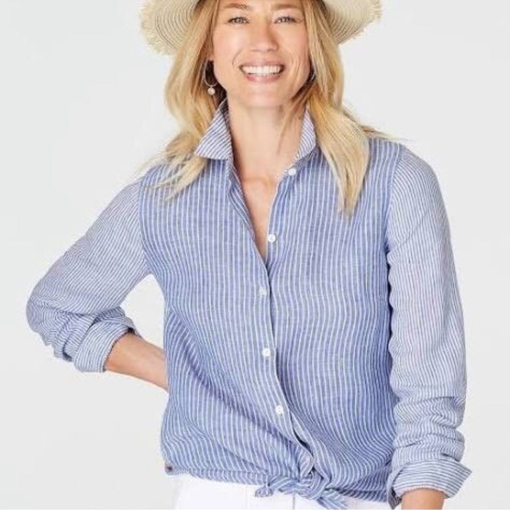 J. Jill Button Down Shirt 100% Line Blue Stripe Size Large